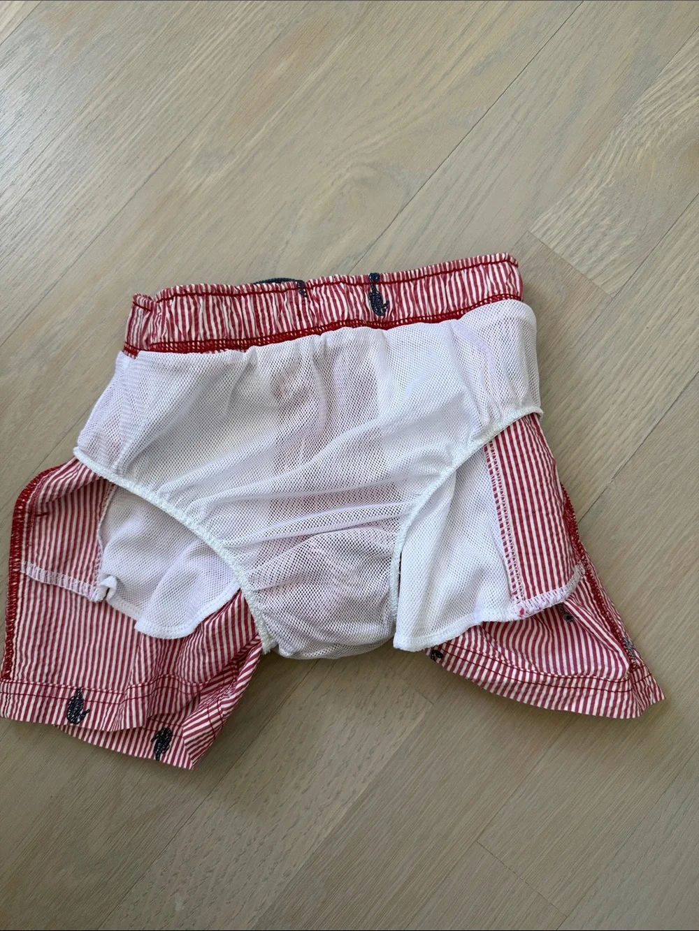 Tartine et Chocolat Red and White Striped Seersucker Trunks